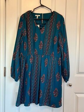 Maurices Teal Floral Long-Sleeve Dress